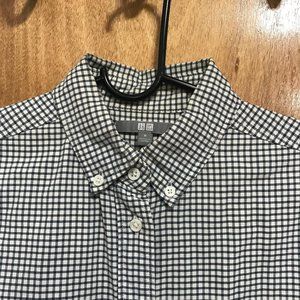 White and blue windowpane oxford button up